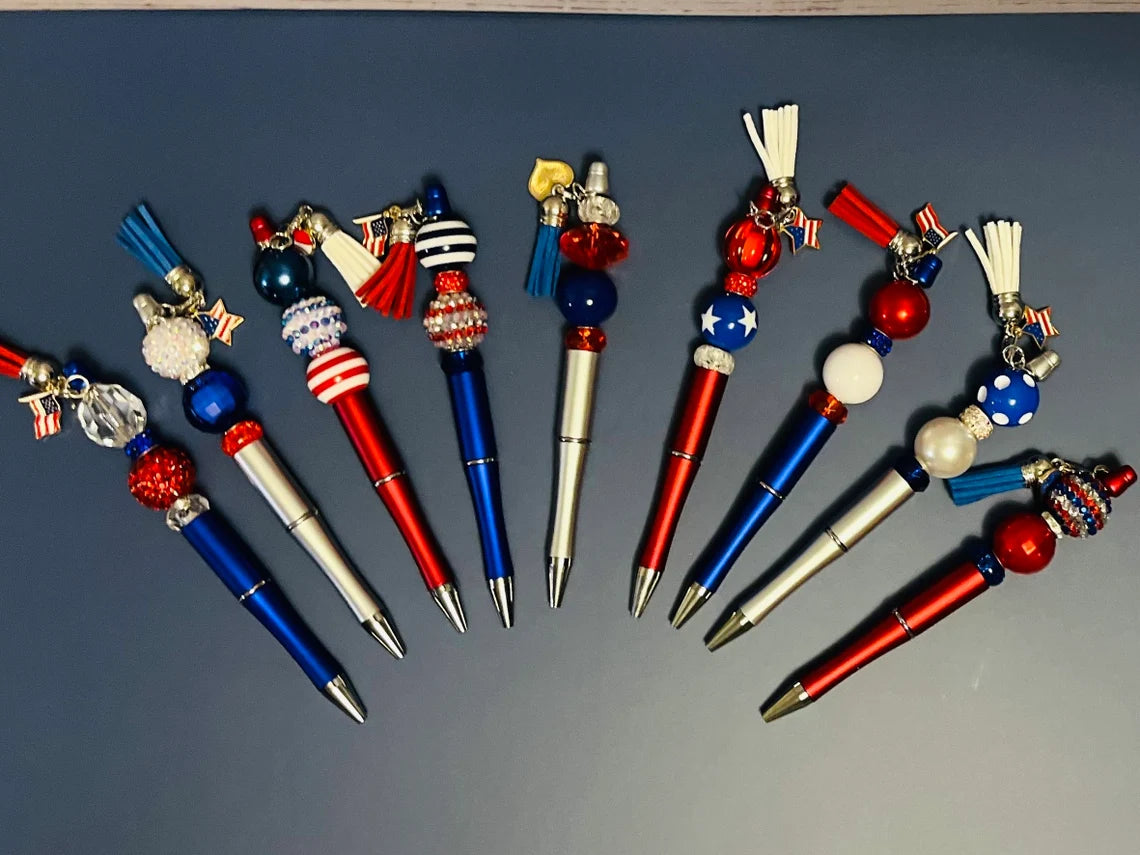 Patriotic Pens set | independence Day pen-keychain-mirror charm| Fourth of July pen | USA Flag Pen | Americana pen | USA Flag Ink Pens