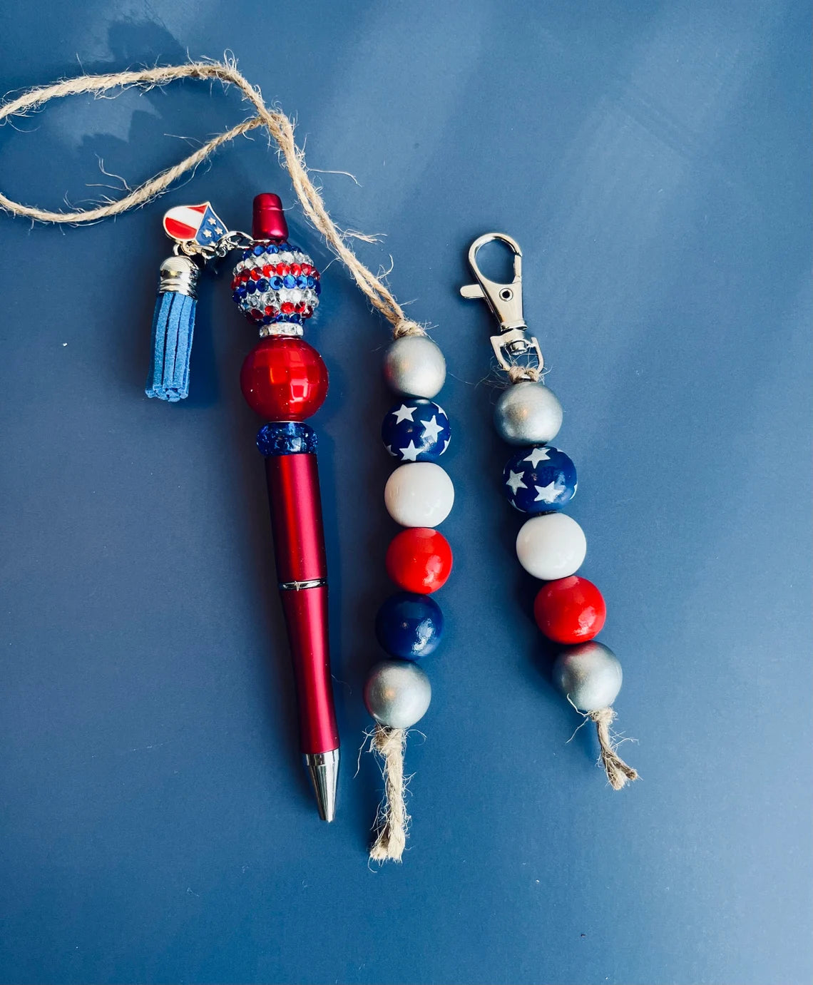 Patriotic Pens set | independence Day pen-keychain-mirror charm| Fourth of July pen | USA Flag Pen | Americana pen | USA Flag Ink Pens