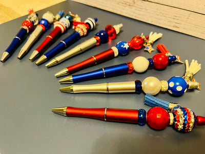 Patriotic Pens set | independence Day pen-keychain-mirror charm| Fourth of July pen | USA Flag Pen | Americana pen | USA Flag Ink Pens