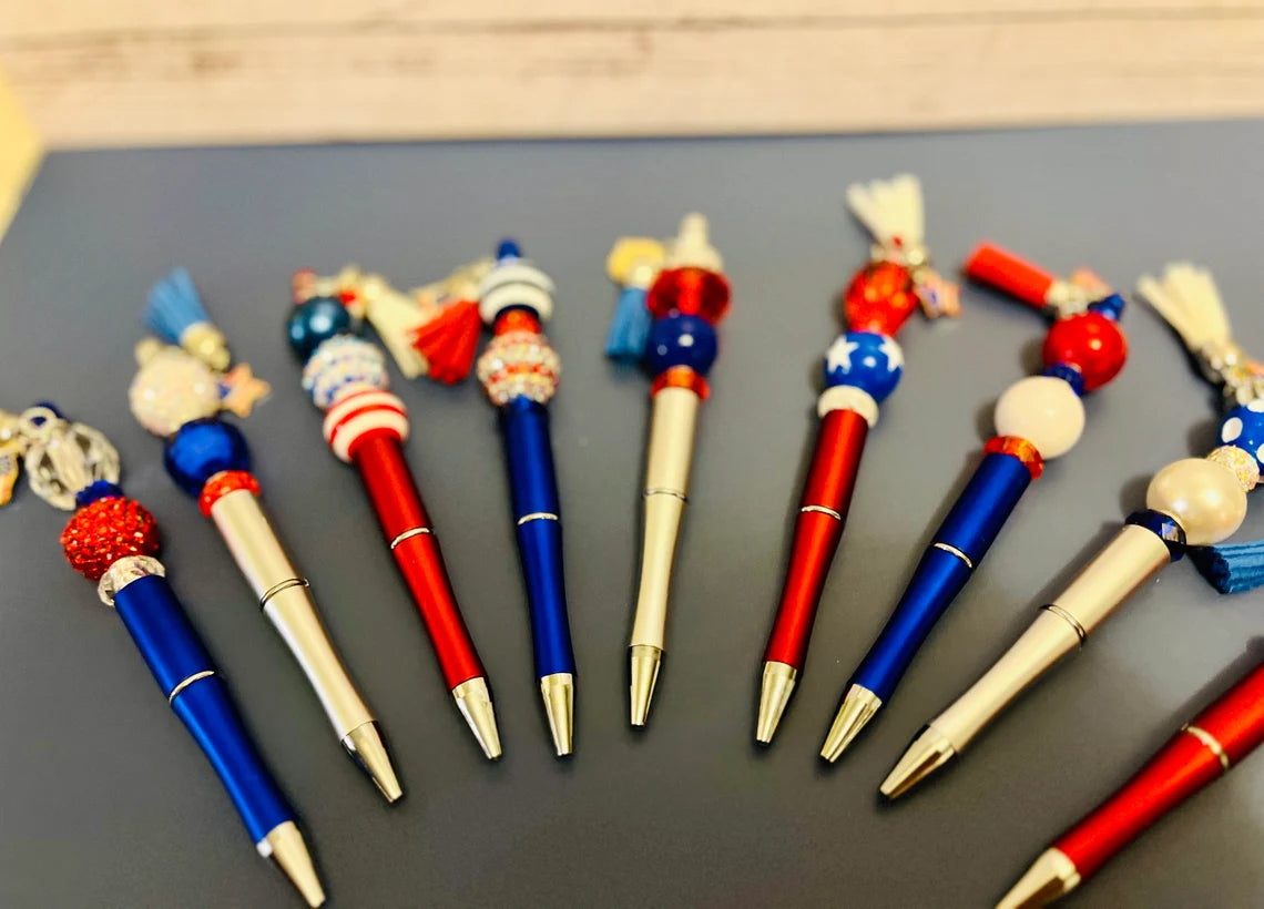 Patriotic Pens set | independence Day pen-keychain-mirror charm| Fourth of July pen | USA Flag Pen | Americana pen | USA Flag Ink Pens