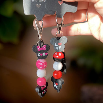 Mickey and Minnie Beaded Keychain, Mickey Mouse Minnie Mouse Keyring, Character Bag Charm, Disney Keychain